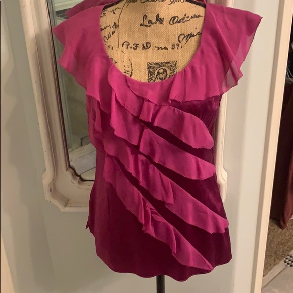 White House Black Market Tops - WHBM Magenta Silk Layered Ruffle Tank